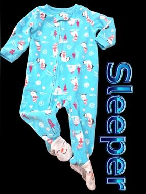 *1048 fleece snowman holiday sleeper Girls 12 months